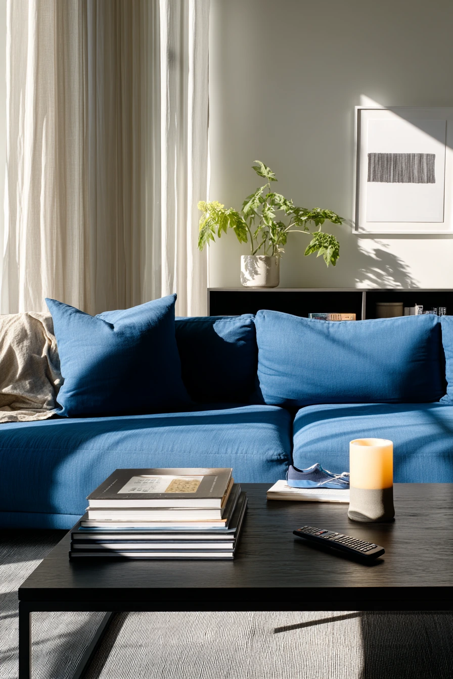 blue couch living room ideas 23