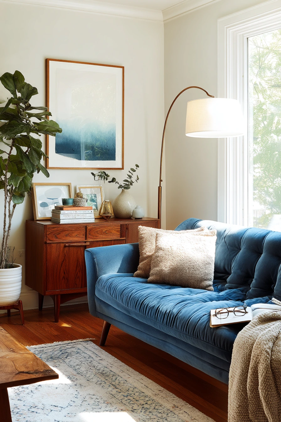 blue couch living room ideas 33