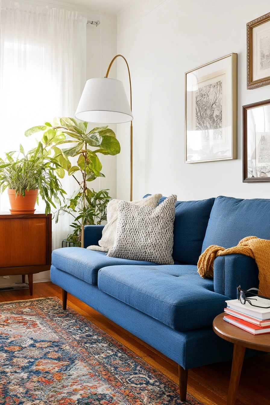blue couch living room ideas 35